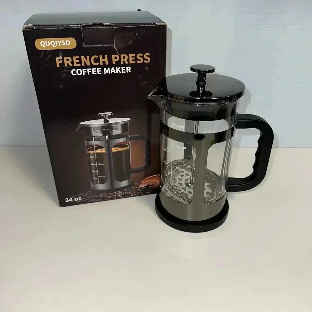 Quqiyso French Press Coffee Maker, 34 oz, Black